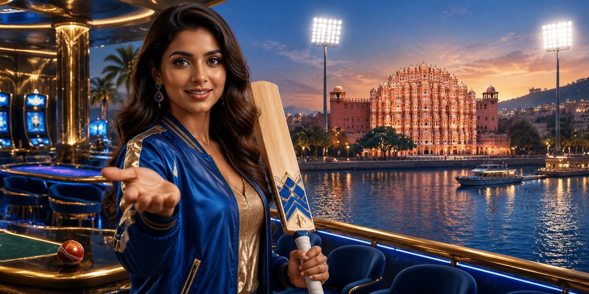Jaipur cricket betting scene with blue and gold theme